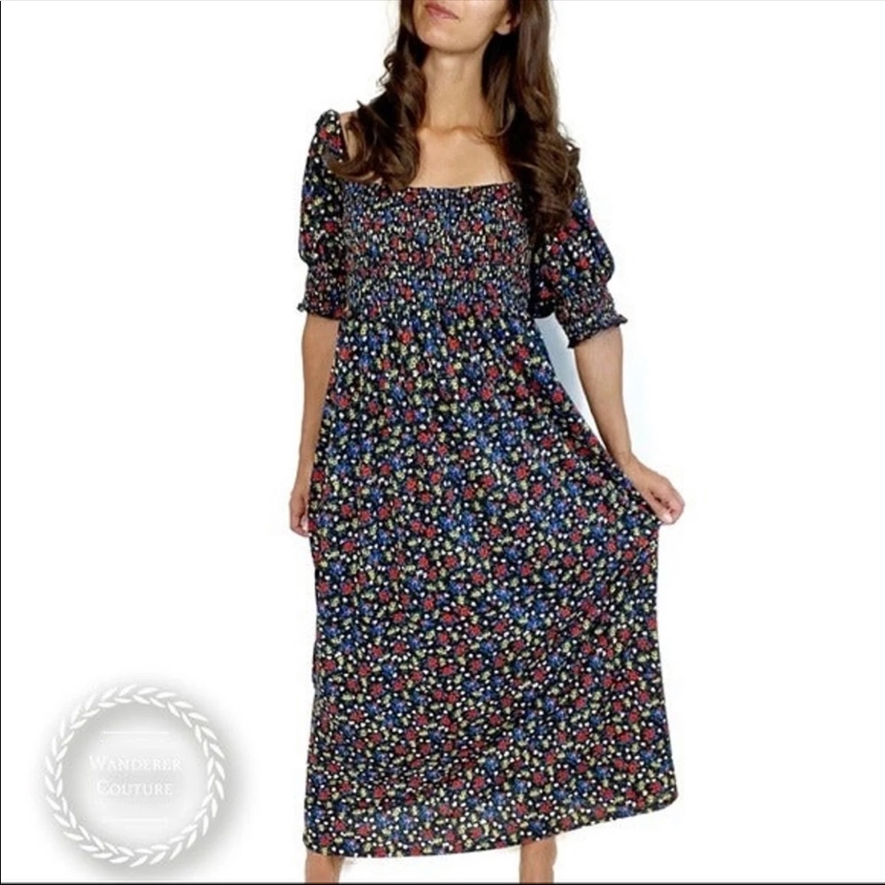 ASOS Floral Smocked Square Neck Maxi Dress